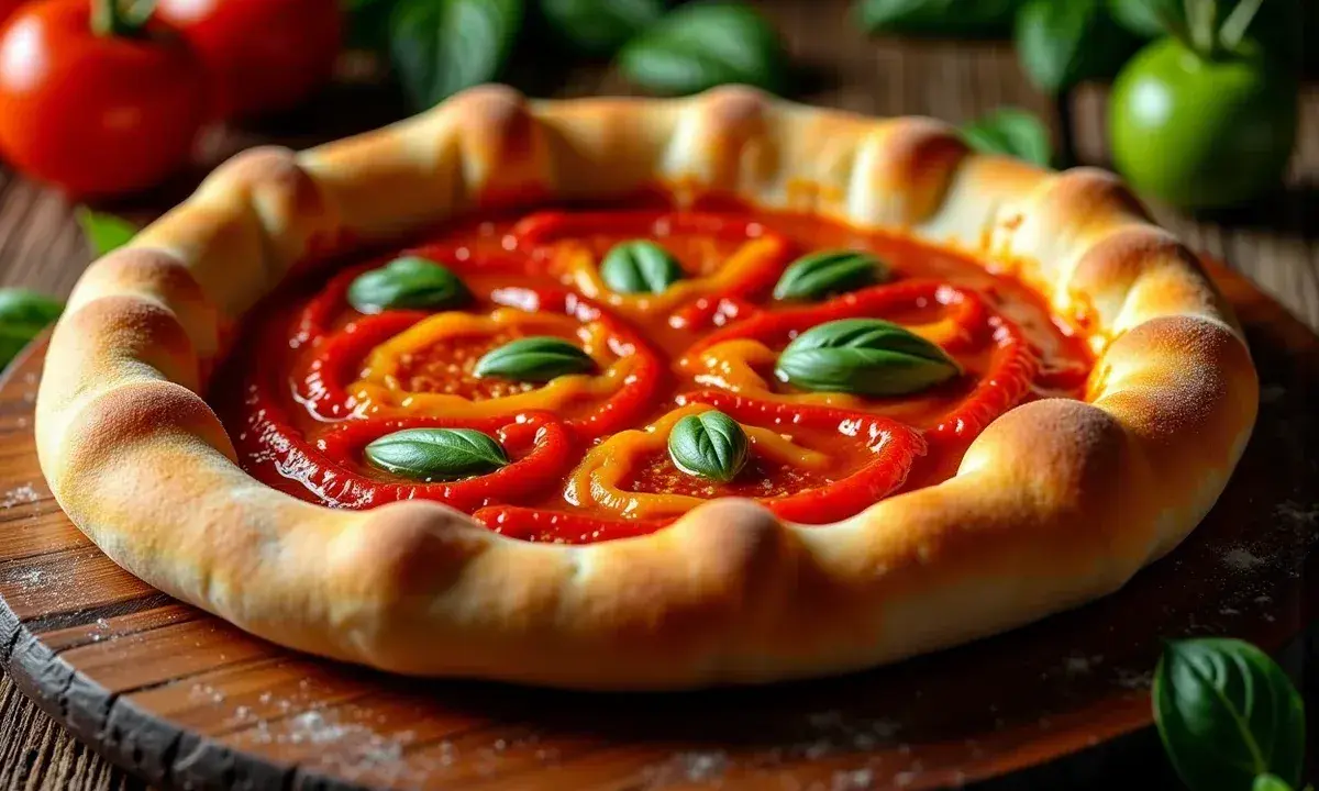 Pyszna pizza z papryką i bazylią, idealne dodatki do pizzy.