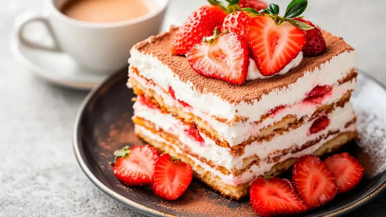 Pyszne tiramisu z truskawkami, idealne, gdy zastanawiasz się, jaki alkohol do tiramisu zamiast amaretto.