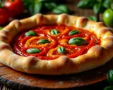 Pyszna pizza z papryką i bazylią, idealne dodatki do pizzy.
