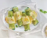 Zielone cannelloni ze szpinakiem, polane kremowym sosem i zapieczone z serem. Pyszne danie gotowe do podania.