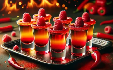 Ogniste shoty z malinami i chili. Ten drink z sokiem malinowym kusi ogniem i słodyczą.