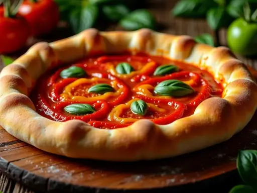 Pyszna pizza z papryką i bazylią, idealne dodatki do pizzy.