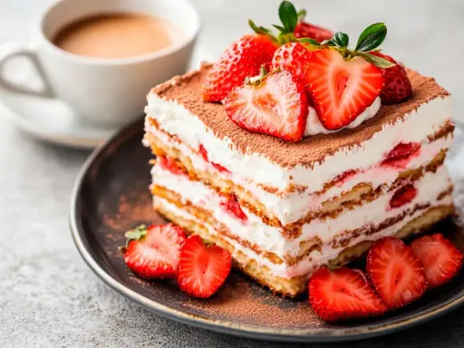 Pyszne tiramisu z truskawkami, idealne, gdy zastanawiasz się, jaki alkohol do tiramisu zamiast amaretto.